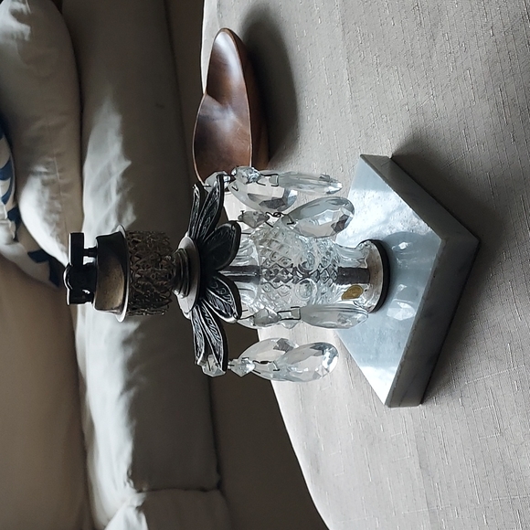 Vintage Hollywood regency style shabby chic crystal chandelier marble glass deco - Picture 8 of 16